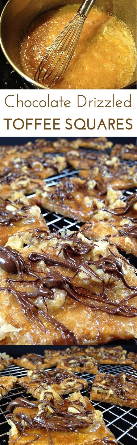 Chocolate Drizzled Toffee Squares