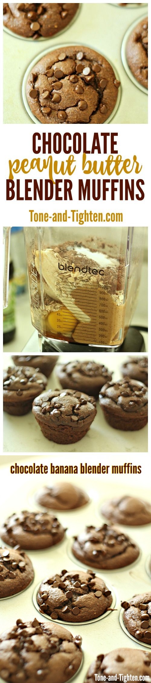 Chocolate Peanut Butter Banana Blender Muffins