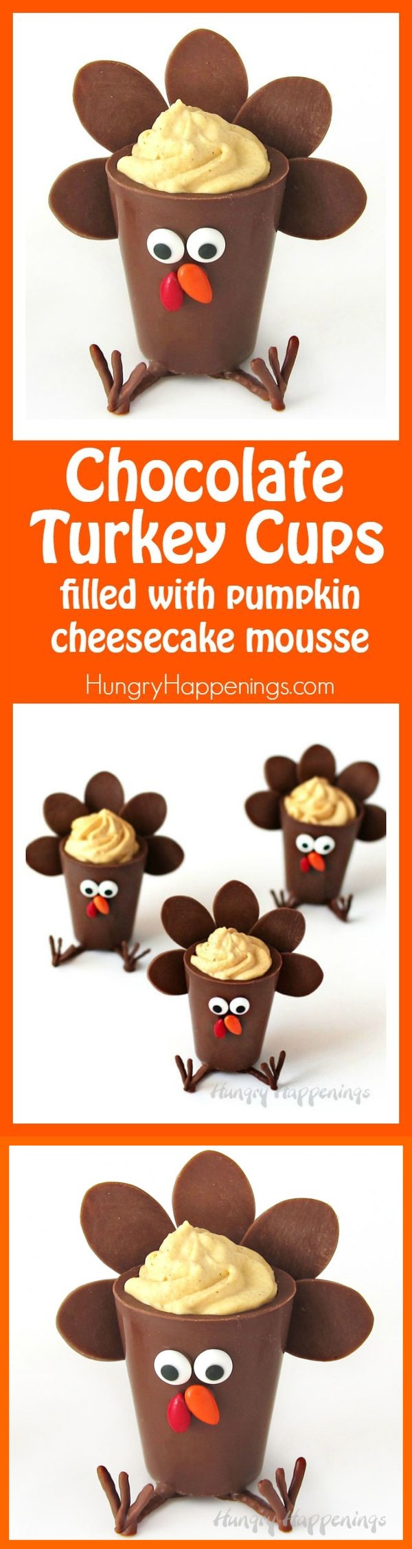 Chocolate Turkey Cups filled with Pumpkin Cheesecake Mousse