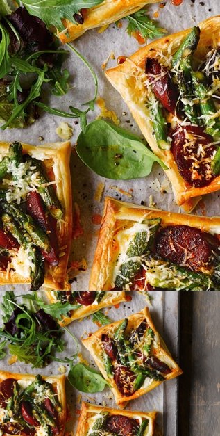 Chorizo, asparagus and manchego tarts