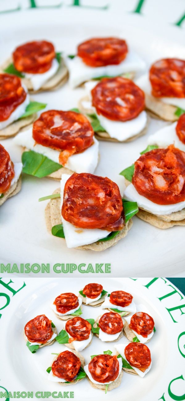 Chorizo canapes recipe with mozzarella and rocket