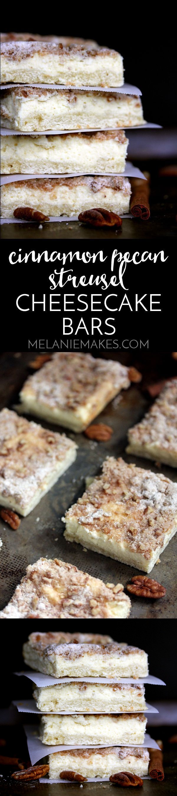 Cinnamon Pecan Streusel Cheesecake Bars