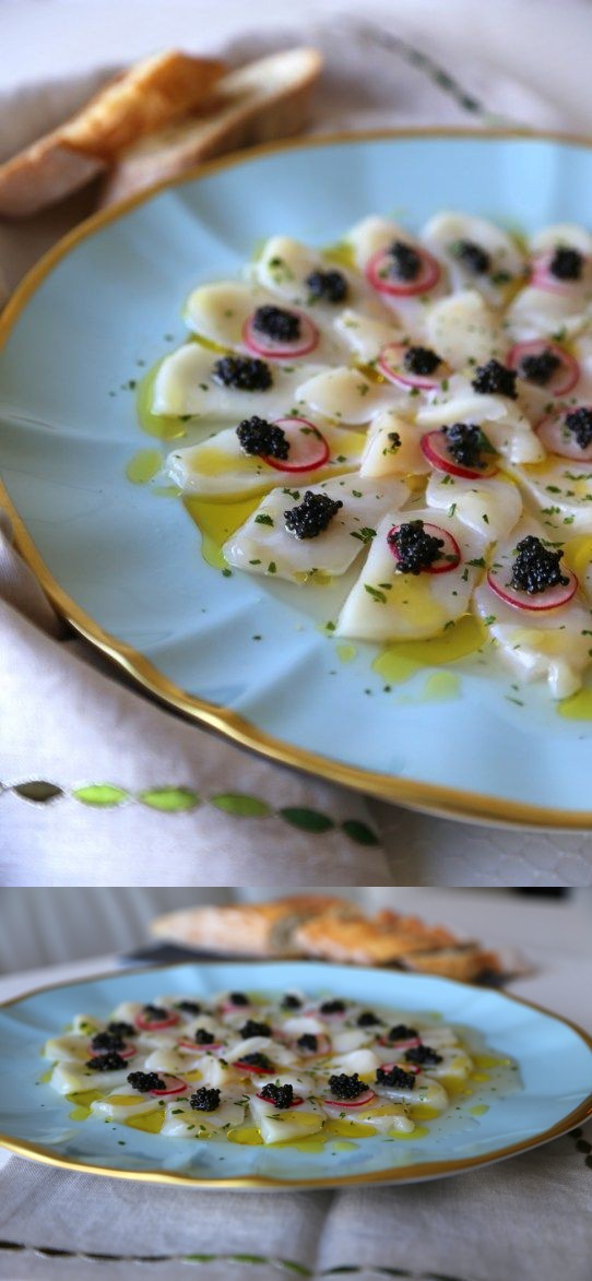 Citrus-Marinated Scallops with Radish & Black Caviar