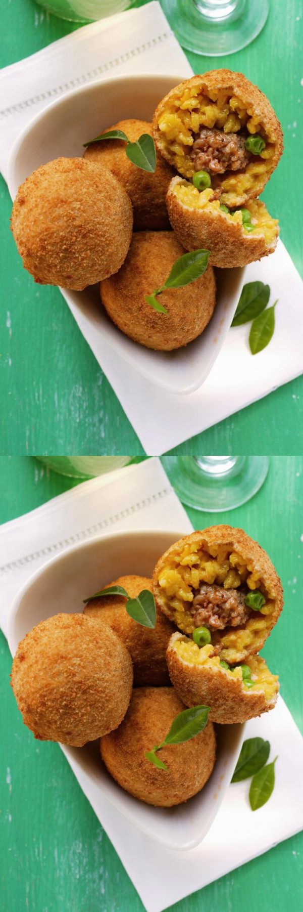 Classic Sicilian Arancini (Rice Balls Stuffed with Ragu' and Peas