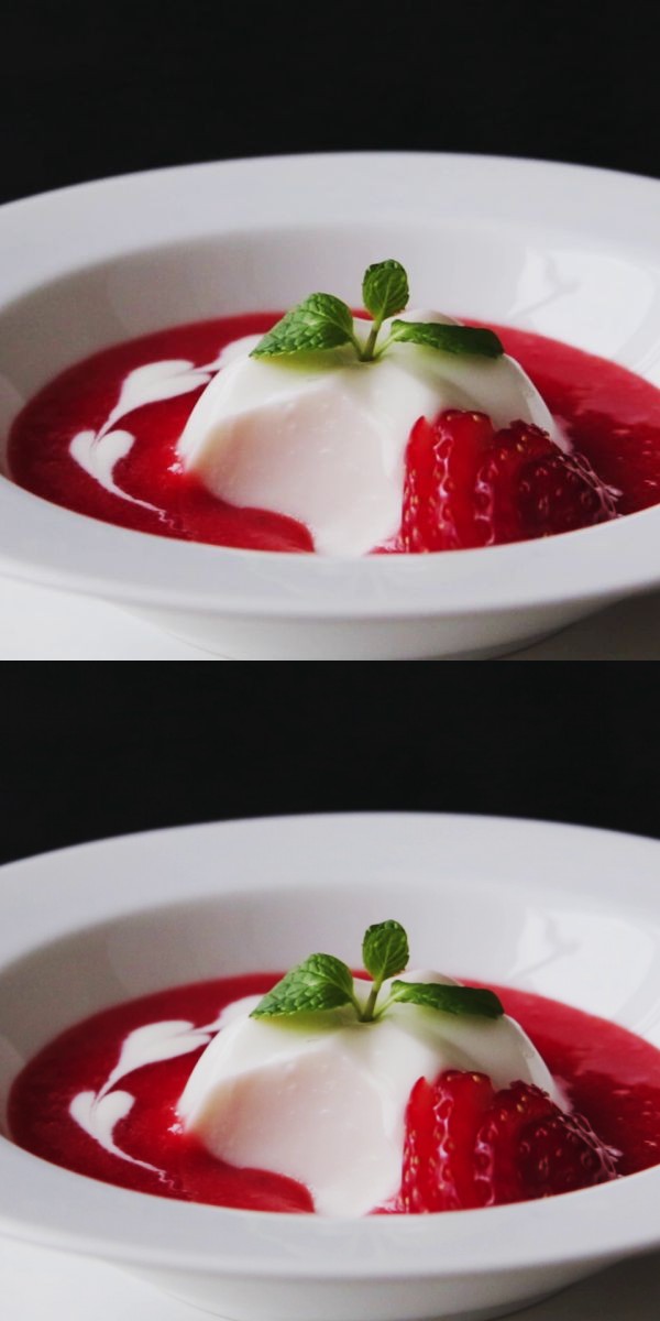 Coconut Blancmange in Strawberry Soup