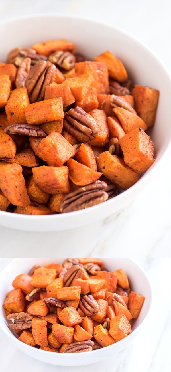 Coconut Oil Roasted Sweet Potatoes with Pecans