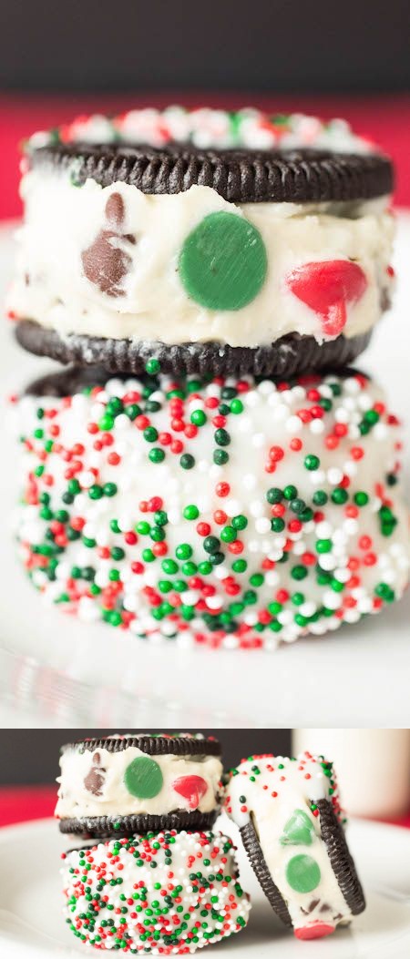 Cookie Dough Stuffed White Chocolate Christmas Oreos