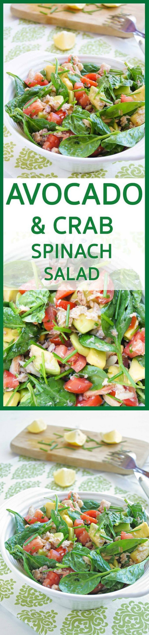 Crab, avocado, tomato and spinach salad