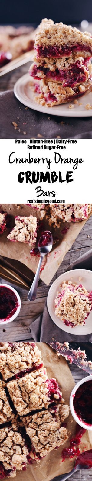 Cranberry Orange Crumble Bars (Paleo, GF, Dairy-Free + Refined Sugar-Free