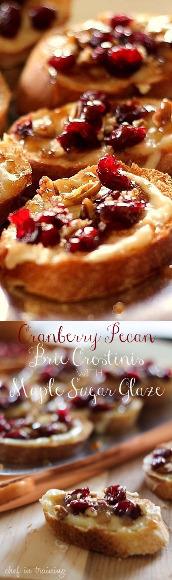 Cranberry Pecan Brie Crostinis with Maple Sugar Glaze