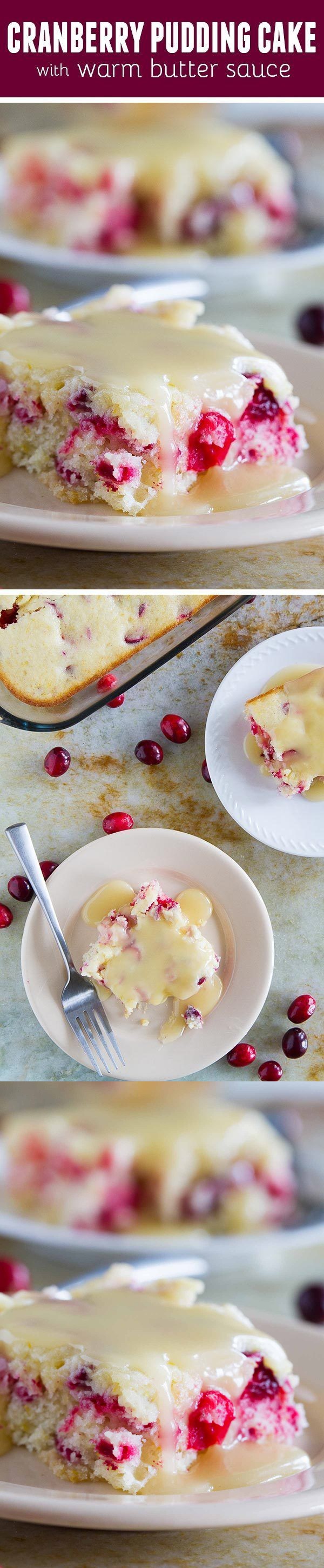 Cranberry Pudding Cake with Warm Butter Sauce