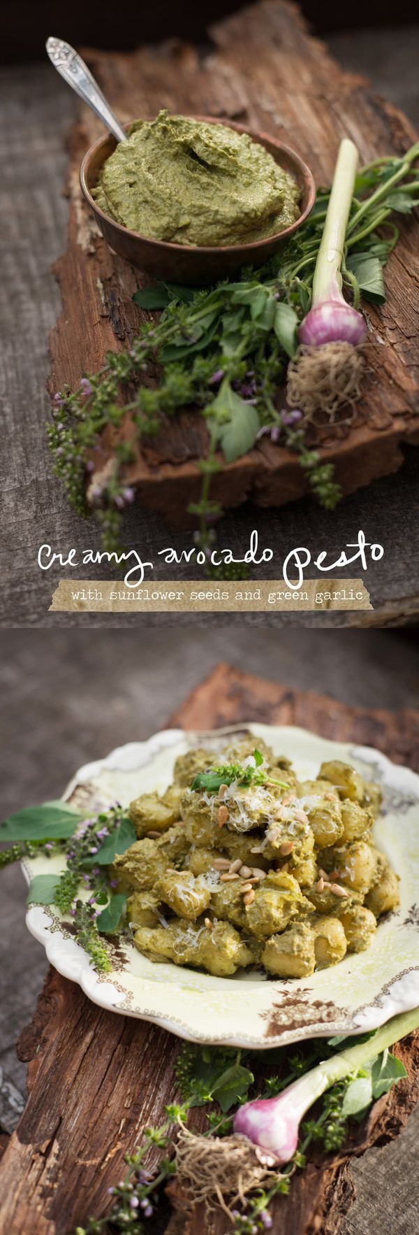 Creamy Avocado Pesto Gnocchi with Green Garlic