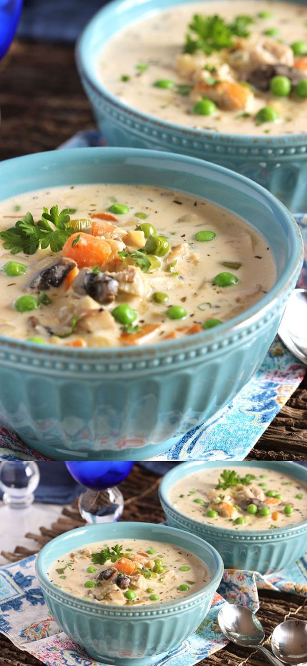 Creamy Chicken Soup with Artichokes and Mushrooms