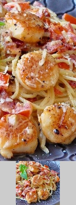 Creamy Garlic Scallop Spaghetti with Bacon