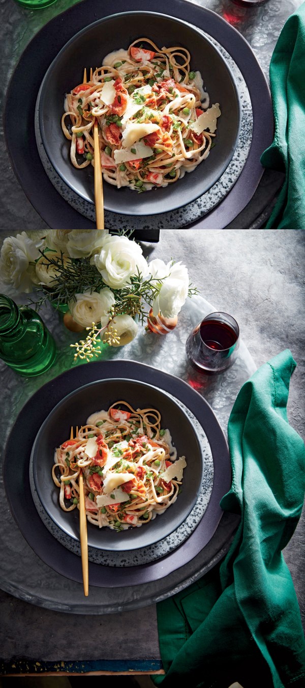 Creamy Linguine with Peas, Carrots, and Prosciutto