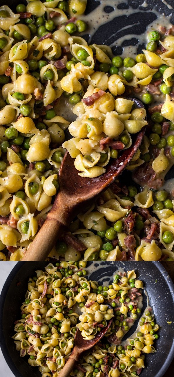 Creamy Pasta With Smoked Bacon and Peas