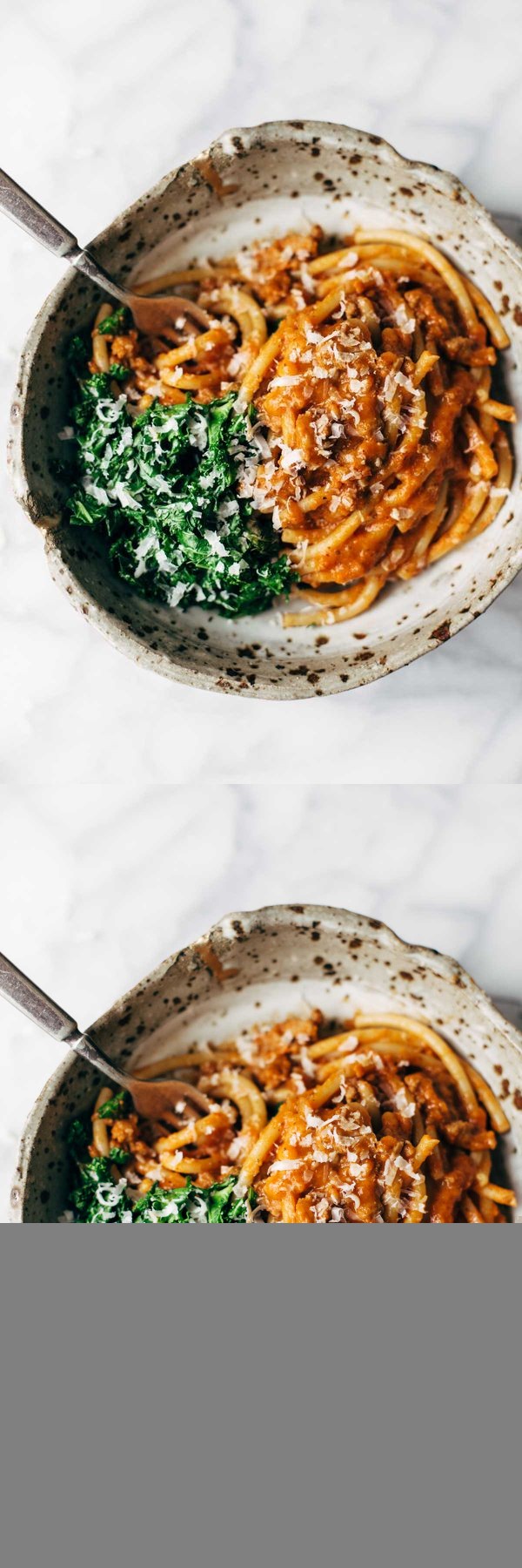 Creamy Pumpkin Spaghetti with Garlic Kale