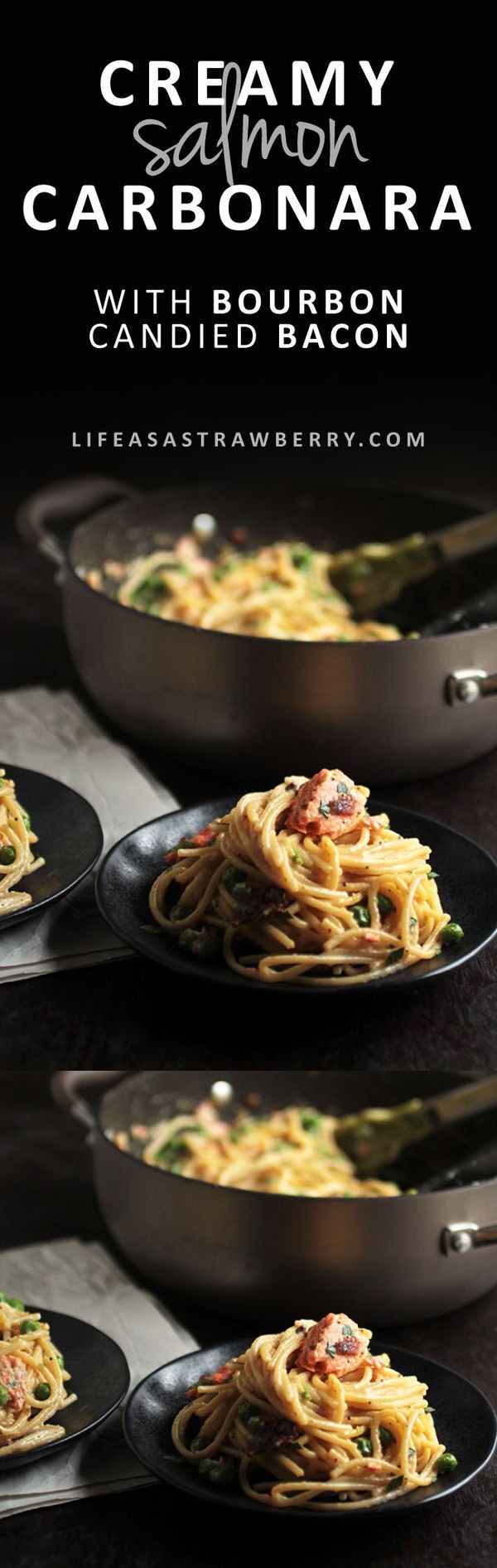 Creamy Salmon Carbonara with Mustard-Bourbon Candied Bacon