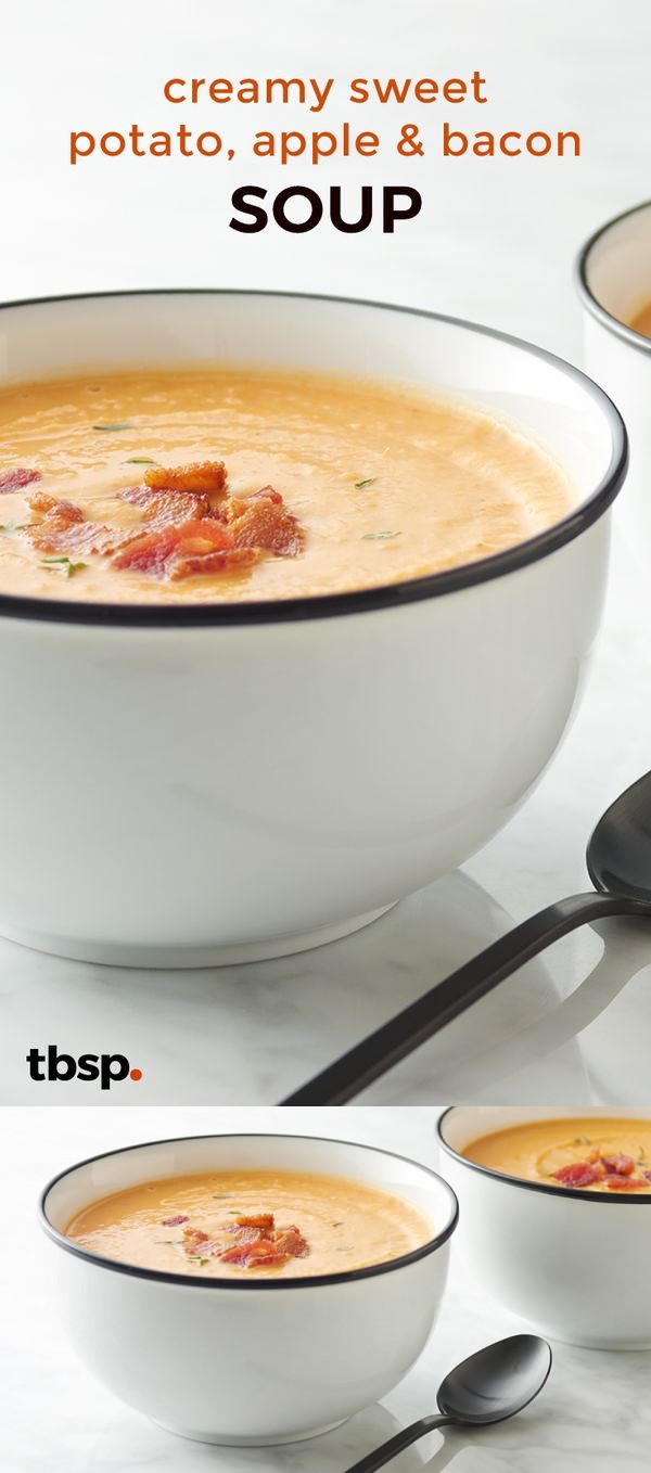 Creamy Sweet Potato, Apple and Bacon Soup