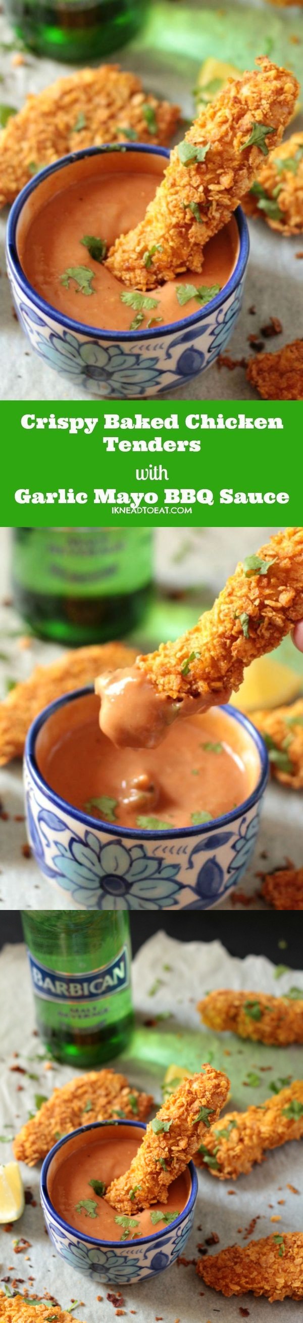 Crispy Baked Chicken Tenders with Garlic Mayo BBQ Sauce