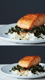 Crispy Coconut Kale with Roasted Salmon