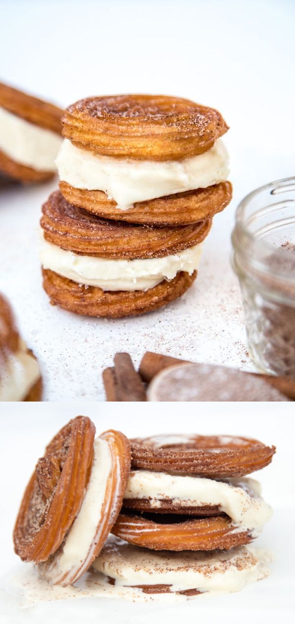 Crispy Soft Churro Swirl Ice Cream Sandwiches