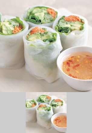 Cucumber and Avocado Summer Rolls with Mustard-Soy Sauce