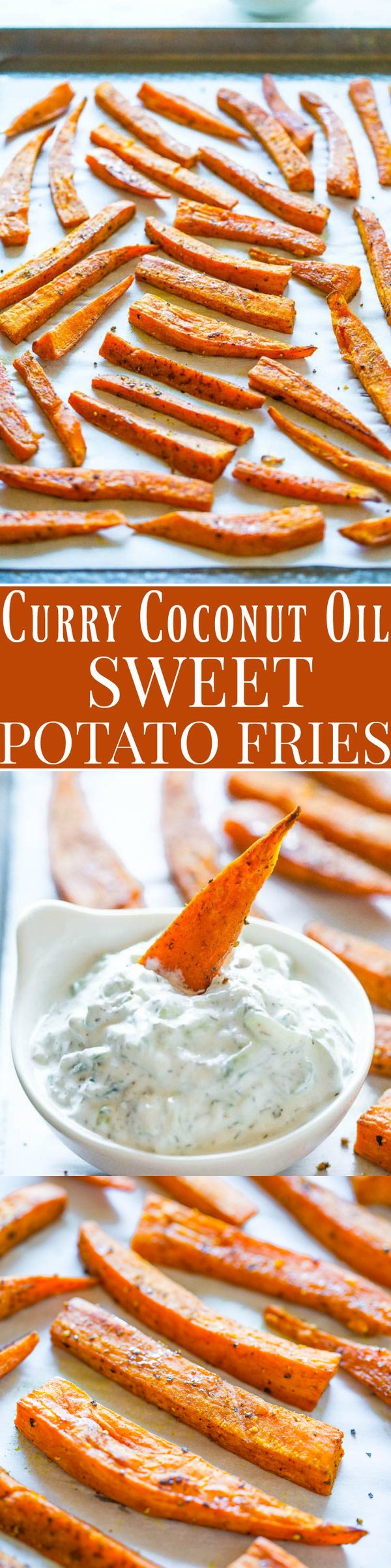 Curry Coconut Oil Sweet Potato Fries with Cucumber Dill Dip