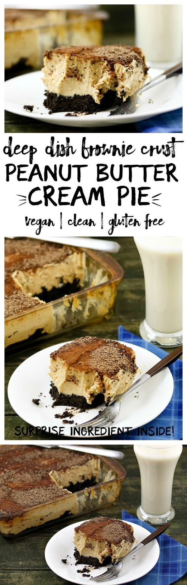 Deep Dish Brownie Crust Peanut Butter Cream Pie