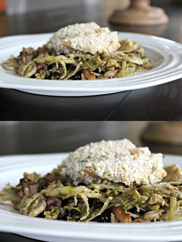 Dijon Chicken Over Cranberry Walnut Brussels Sprouts