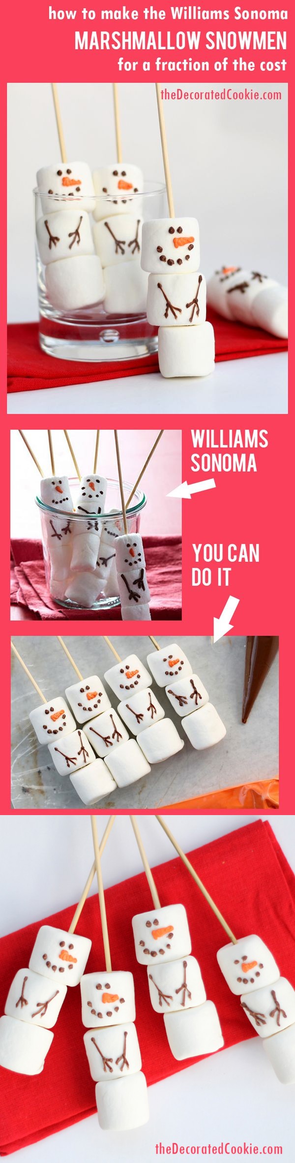 DIY marshmallow snowmen stirrers from the Williams-Sonoma catalog