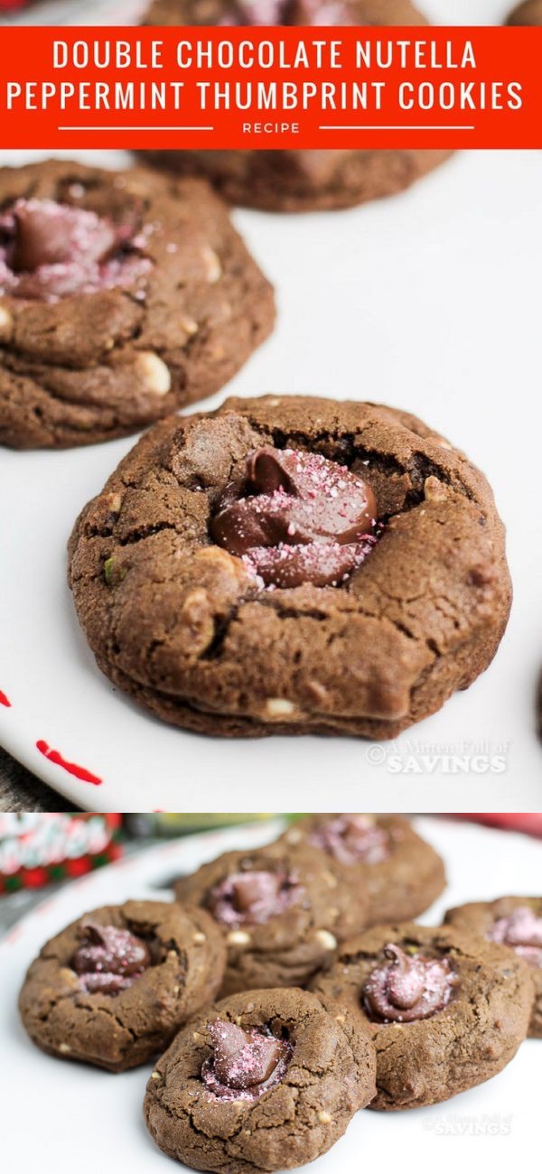 Double Chocolate Nutella & Peppermint Thumbprint Cookies