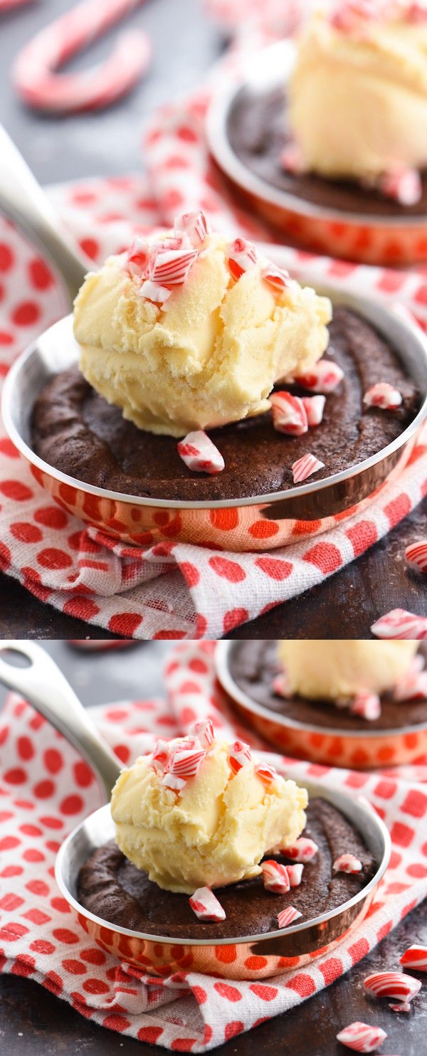 Double Peppermint Brownie Skillets for Two