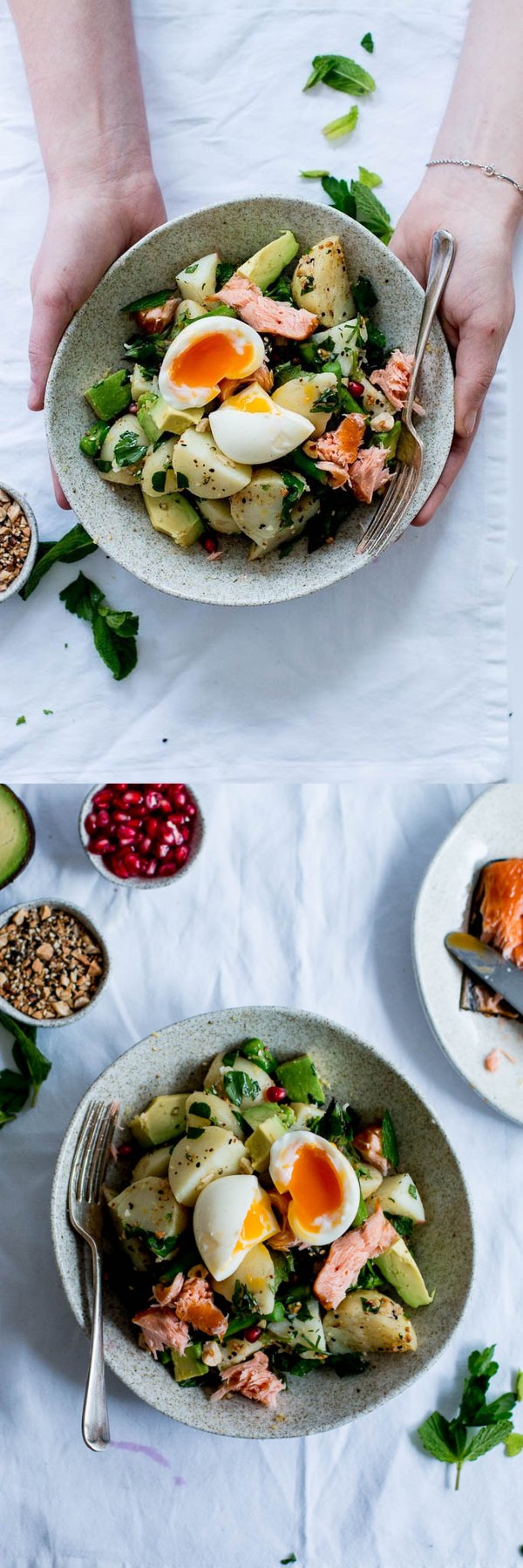 Dukkah, Asparagus & Hot Smoked Salmon Potato Salad