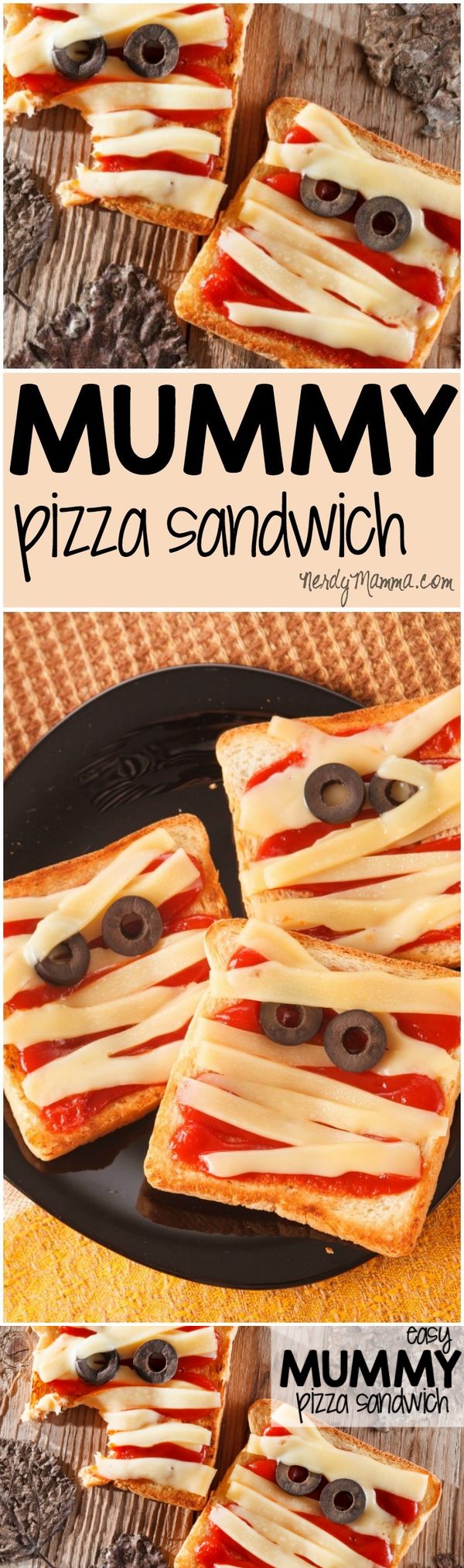 Easy Mummy Pizza Sandwich for Halloween Lunchboxes