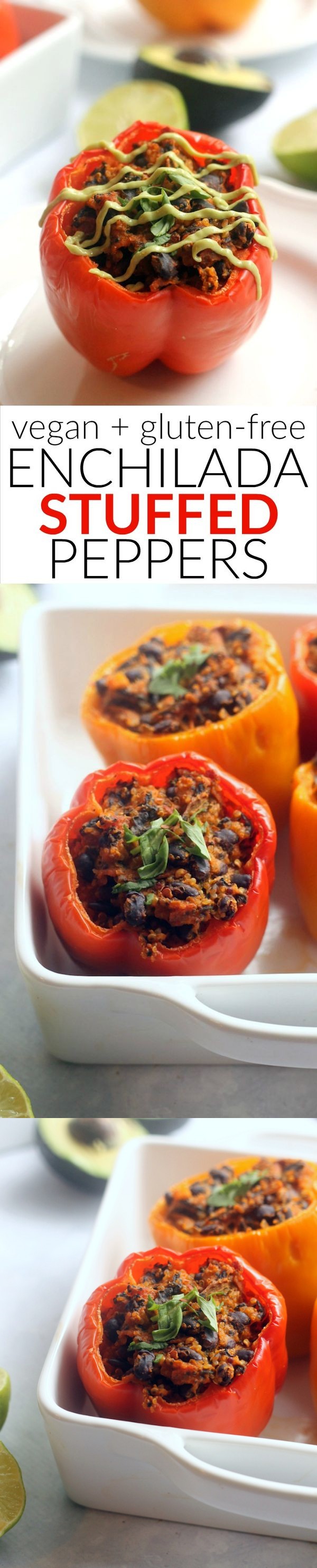 Enchilada Stuffed Peppers with Avocado Cream