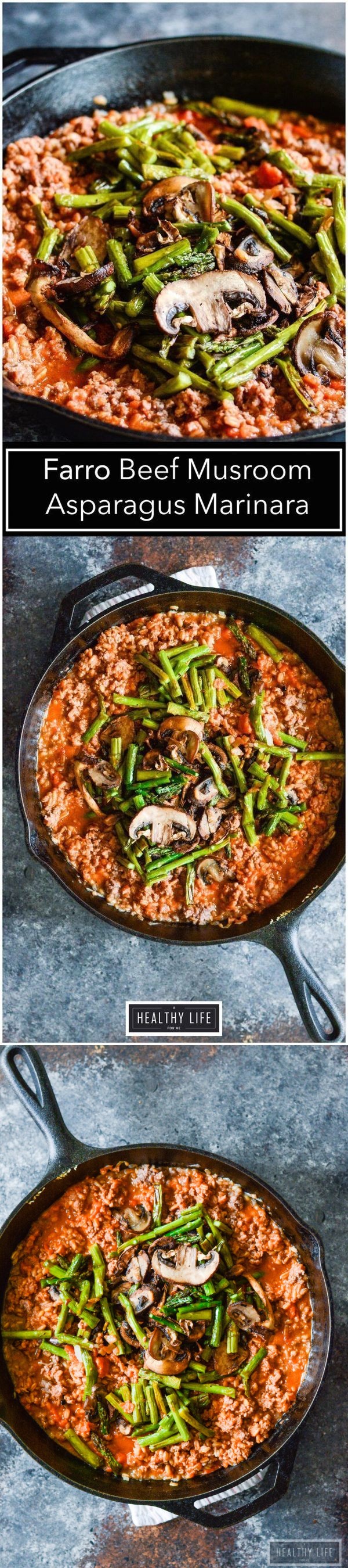 Farro with Beef Mushroom Asparagus and Spinach