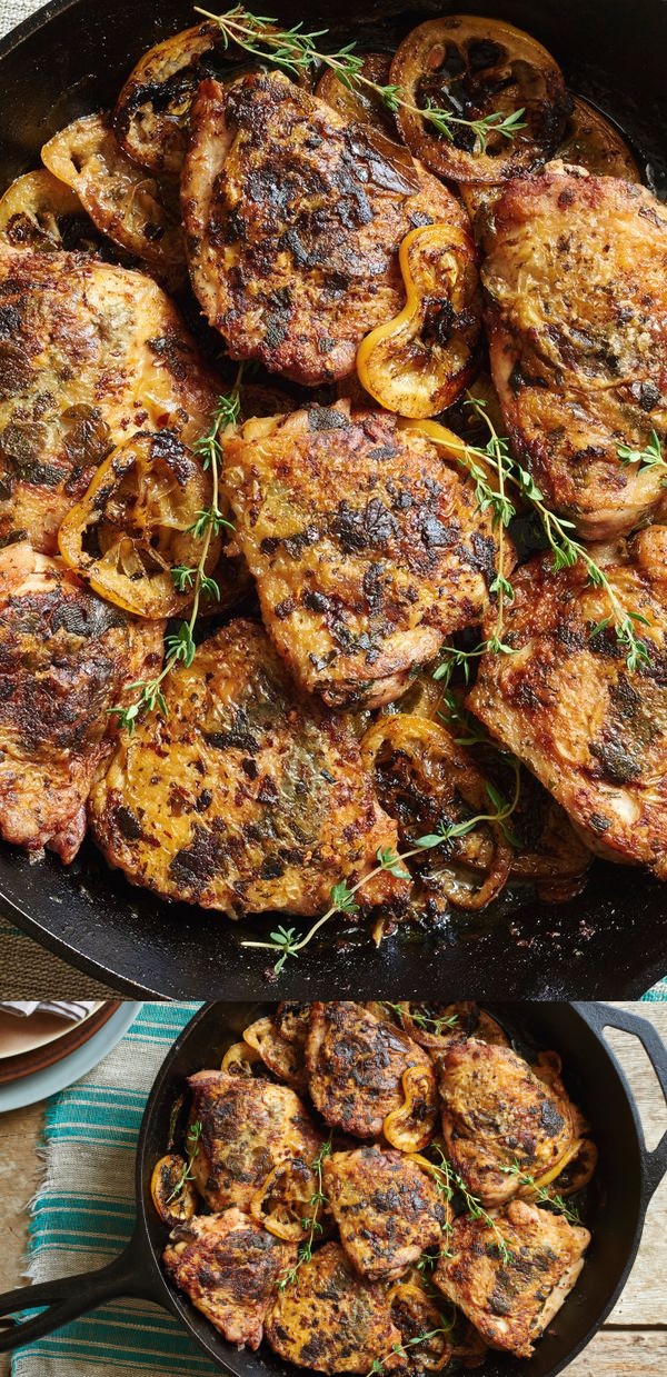 Flattened Chicken Thighs With Roasted Lemon Slices