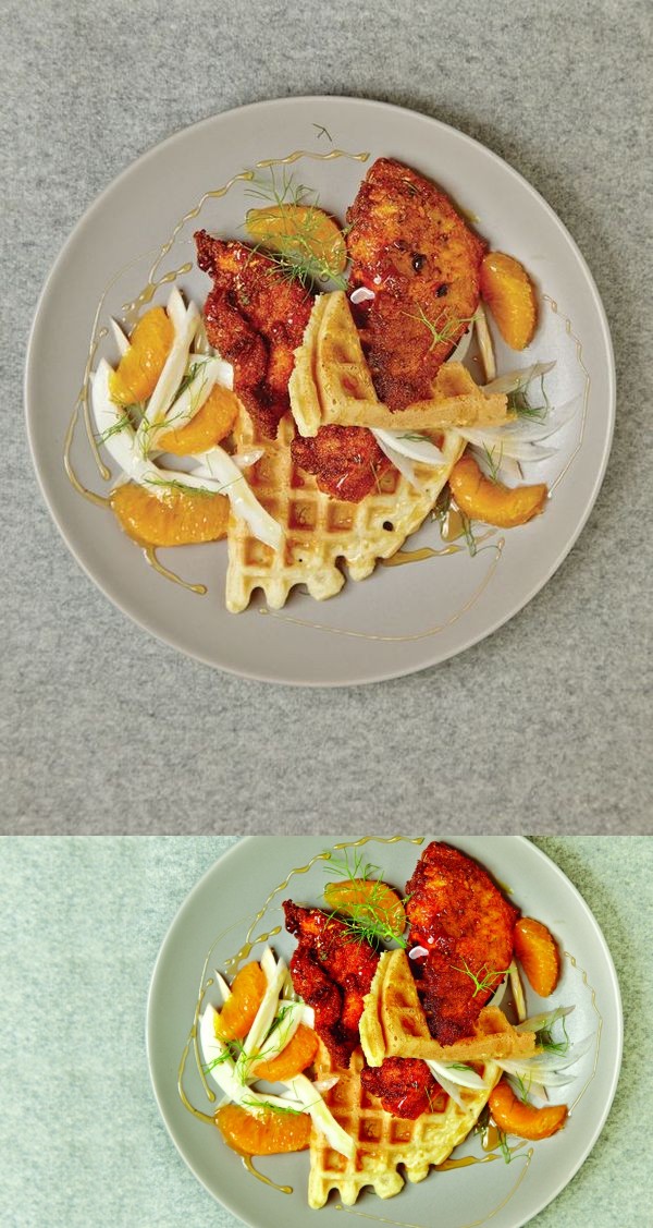 Fried Chicken Schnitzel and Waffles with Orange Honey