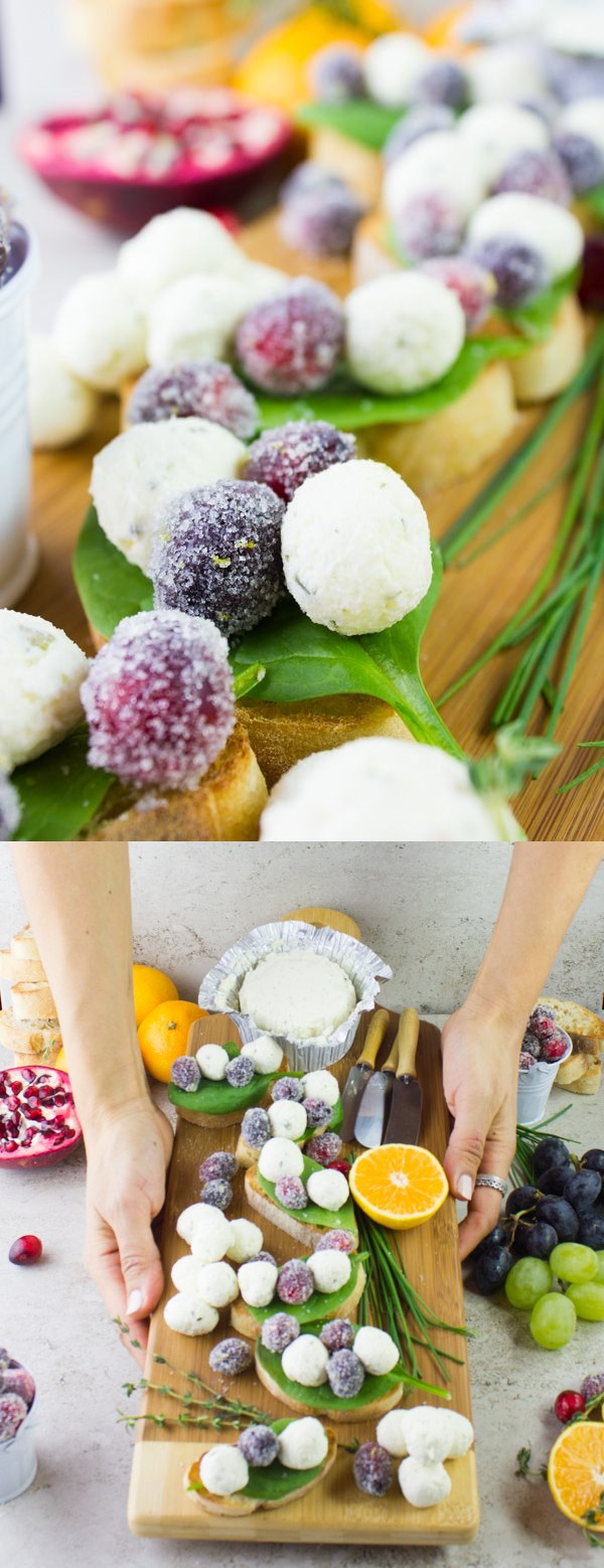 Frosted Cranberries with Boursin Cheese Crostini