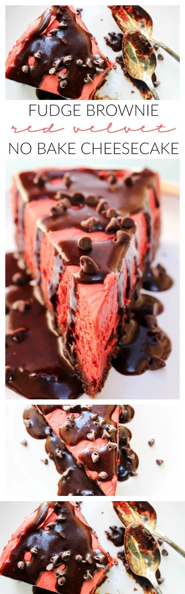 Fudge Brownie Red Velvet No Bake Cheesecake