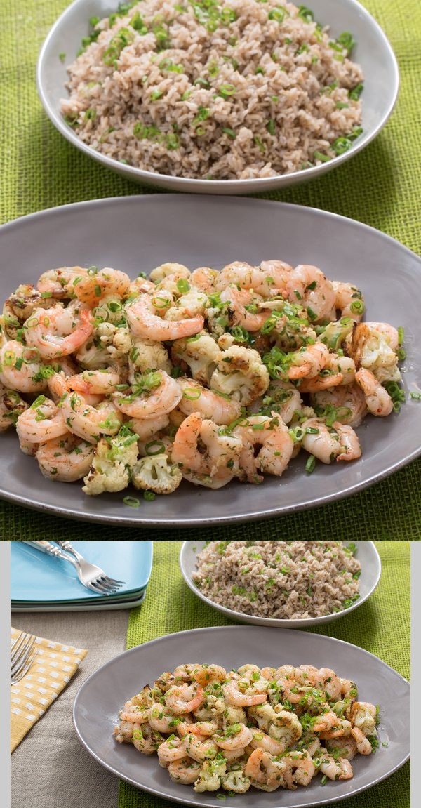 Garlic-Herb Butter Shrimp with Roasted Cauliflower & Brown Rice