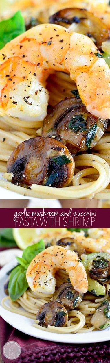 Garlic Mushroom and Zucchini Pasta with Shrimp