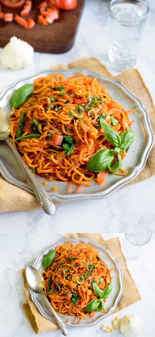 Garlic Tomato Basil Sweet Potato Noodles