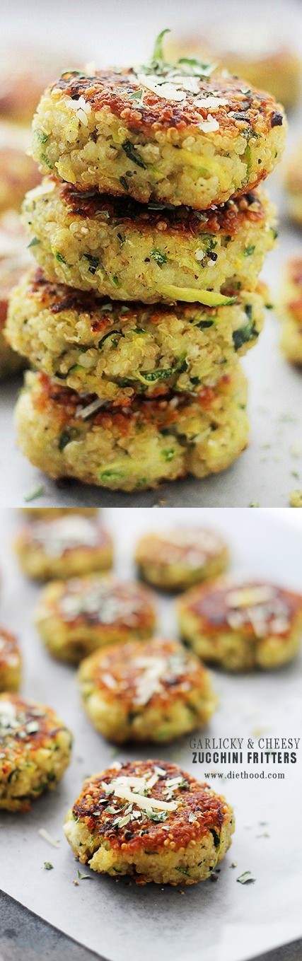 Garlicky & Cheesy Quinoa Zucchini Fritters