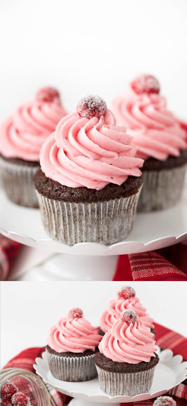 Gingerbread Cupcakes with Cranberry Buttercream Frosting