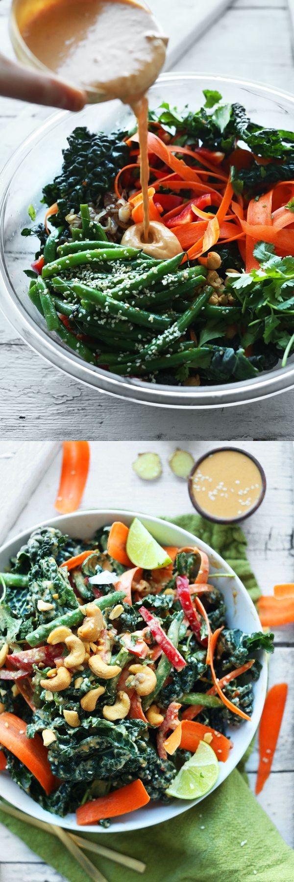 Gingery Thai Kale Salad with Cashew Dressing