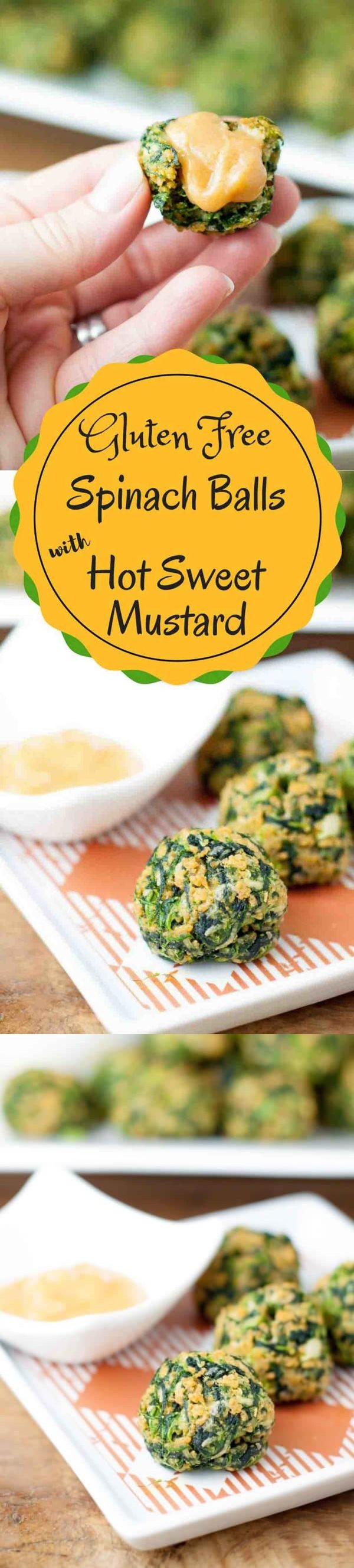 Gluten Free Spinach Balls with Hot Sweet Mustard