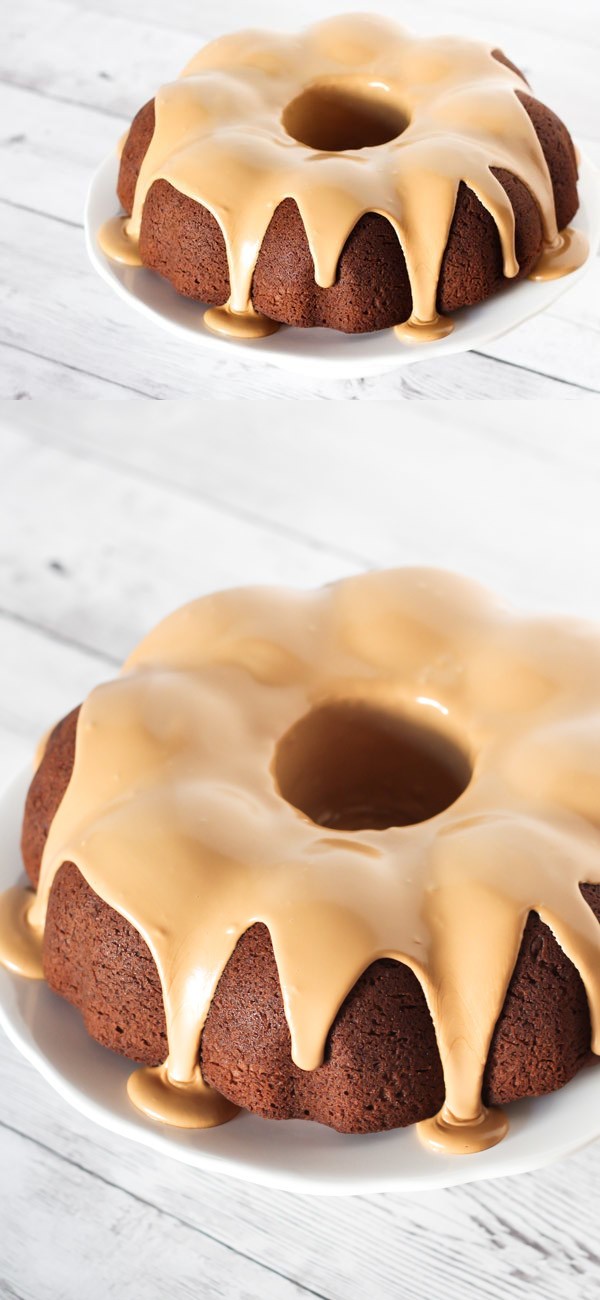 Gluten free vegan gingerbread bundt cake with espresso glaze