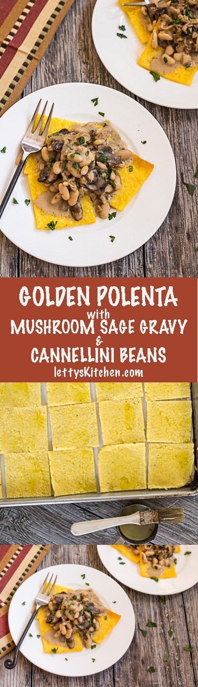 Golden Polenta with Cannellini Beans and Mushroom Sage Gravy